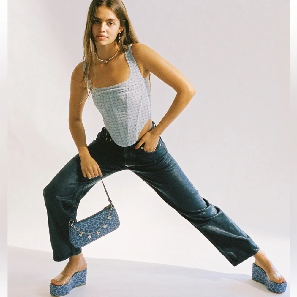 Sooki La La The Rocky La La Clear Slip On Blue Logo Platform Wedge Sandals